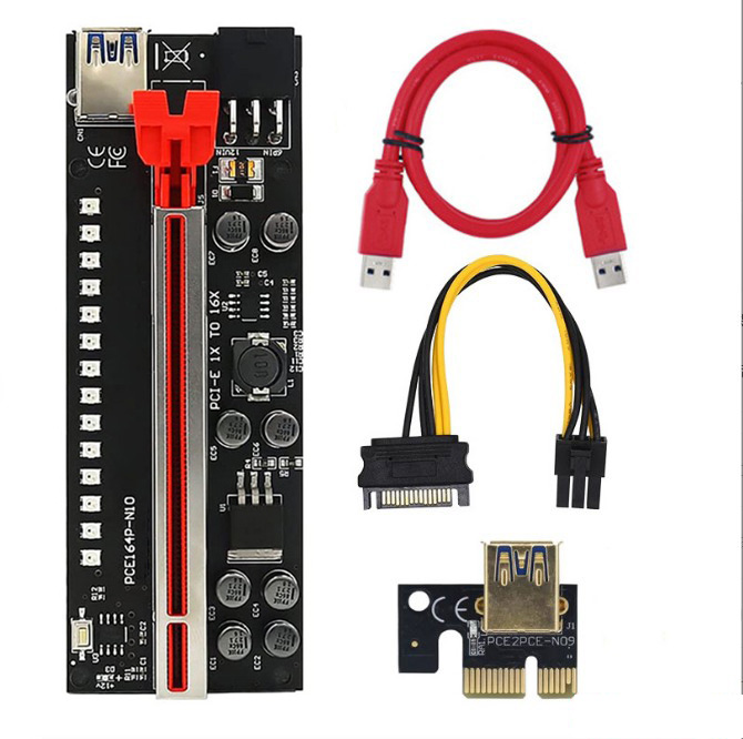 V014带数显 显卡延长线 PCI-E1X转PCIe16X USB3.0卡pciex1转x16板 - 图0