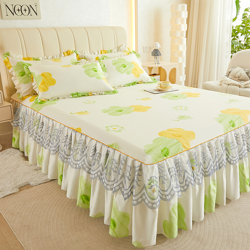 蕾丝床裙三件套水洗棉床罩式防滑床单床套全棉1.5米1.8m2床上用品