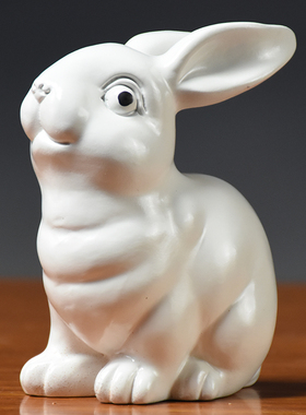 白色木质兔子雕刻摆件红木十二生肖木头兔家居客厅桌面补角装饰品