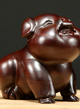 黑檀实木雕刻猪摆件木质十二生肖可爱猪电视柜玄关装饰品工艺礼品
