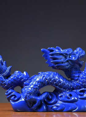 蓝色木雕龙摆件实木龙木质十二生肖青色木龙摆件工艺礼品