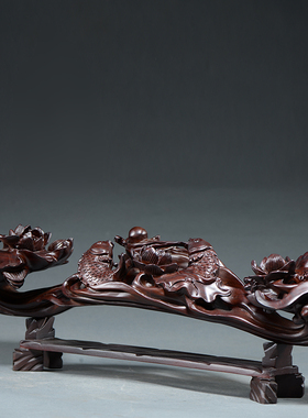 黑檀木雕如意摆件年年有余木雕实木质雕刻鱼家居装饰品红木工艺品