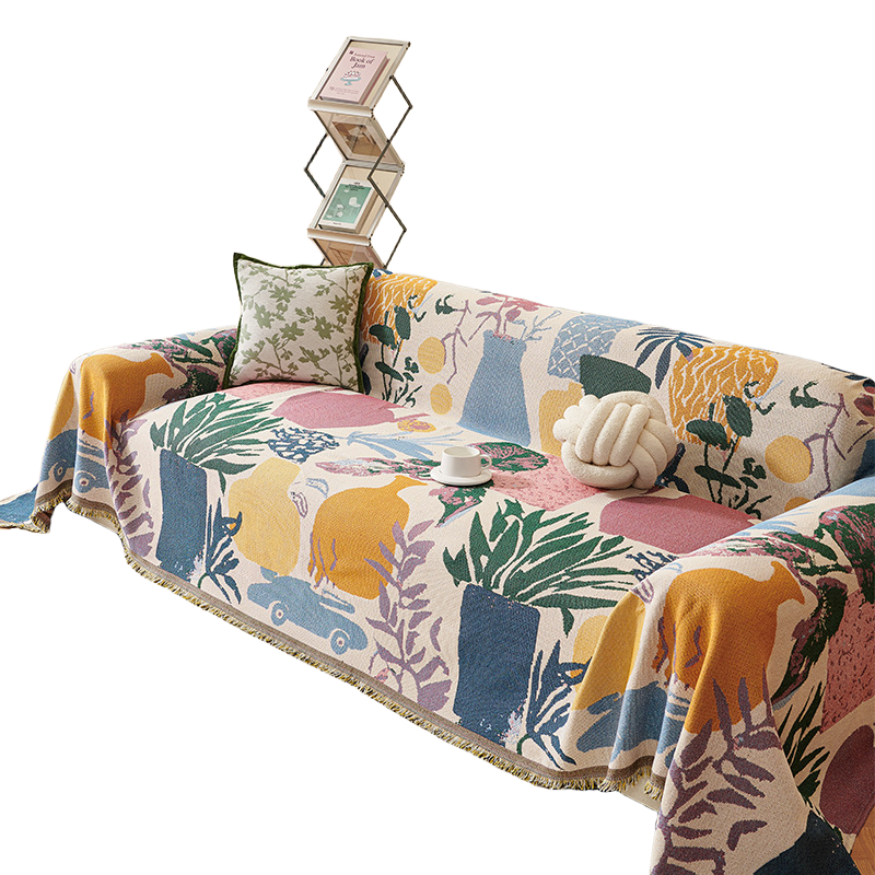 油画沙发巾美式轻奢盖布复古沙发垫仿棉麻高级盖巾新款沙发套罩,淘宝优惠券,粉丝福利购,淘宝优惠卷