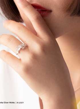 原创小众设计花卉植物甜美风戒指