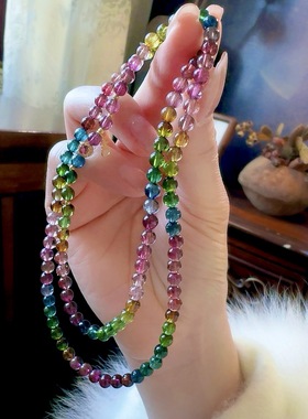 天然巴西彩虹碧玺多圈手链一物一图通透正品碧玺手串老矿料旺夫石