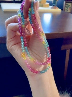 天然巴西彩虹碧玺多圈手链一物一图通透正品碧玺手串老矿料旺夫石