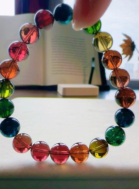 天然巴西彩虹碧玺单圈手链一物一图通透正品碧玺手串老矿料旺夫石