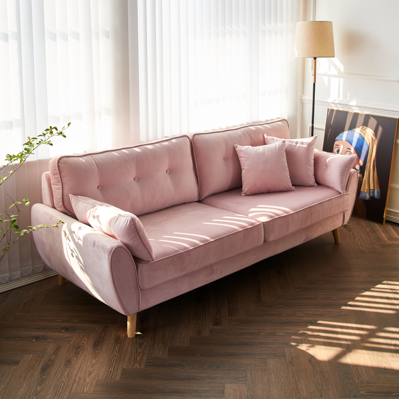 网红款粉色布艺沙发北欧简约现代小户型公寓单双人三人位客厅组合