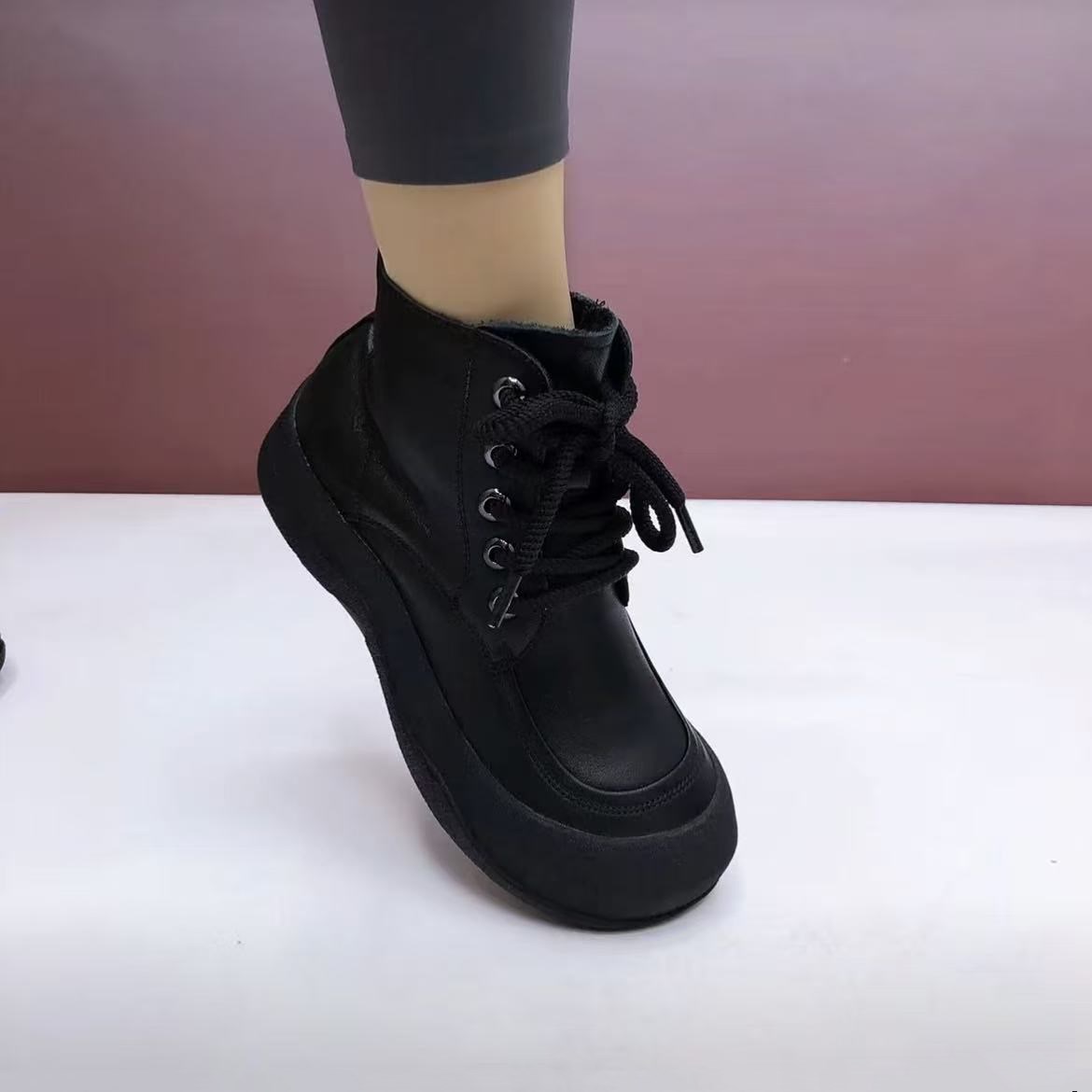 马丁靴女2025春秋新款英伦风平底女鞋头层牛皮单靴真皮靴子女短靴 - 图2