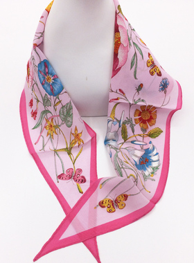 手绘植物花卉通勤风尖角真丝围巾