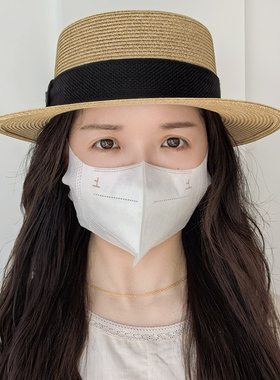 法式英伦夏天草编平顶沙滩帽子女海边度假遮阳防晒草帽时尚礼帽夏