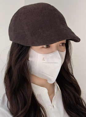 日系新款亚麻短檐前进帽男女夏季薄款高品质百搭鸭舌帽子遮阳透气