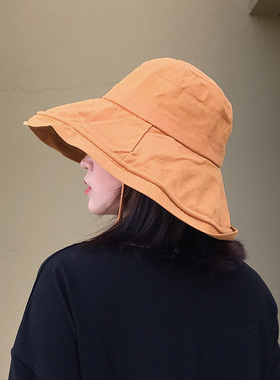 ins棉麻夏季可折叠大檐遮阳帽女