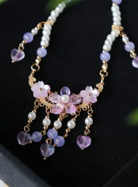 唐风汉服软璎珞项链古风项配饰出行紫色圏百搭明制日常中式短项饰