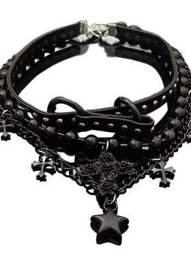 辣妹锁骨链y2k暗黑系项链choker荆棘项链轻奢星星多层项饰十字架