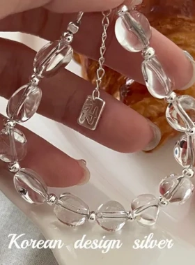 银饰品Ins风气质纯银手链白水晶设计随形S925女简约韩国叠戴