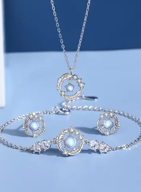 配饰高级感轻奢项链羽毛羽饰品镶钻月光石你纯银锁骨链相伴S925女