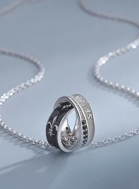 2025年双环轻奢项链百搭日系骑士精神个性潮牌送男士嘻哈男友吊坠