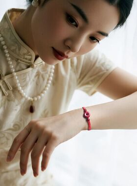 朱砂平安扣本命年转运红绳手链