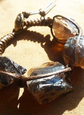 貔貅阁珠宝【生如夏花】天然茶水晶原石手作蜡绳编织手链