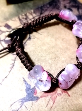 貔貅阁珠宝 原野 酷似粉碧玺的古法琉璃粉小兔冰润手链