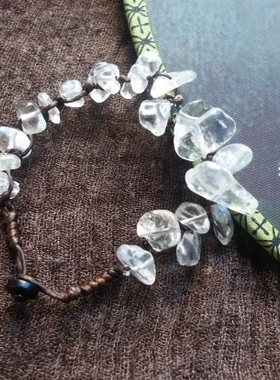 貔貅阁珠宝【生如夏花】天然白水晶碎石石手作蜡绳编织手链