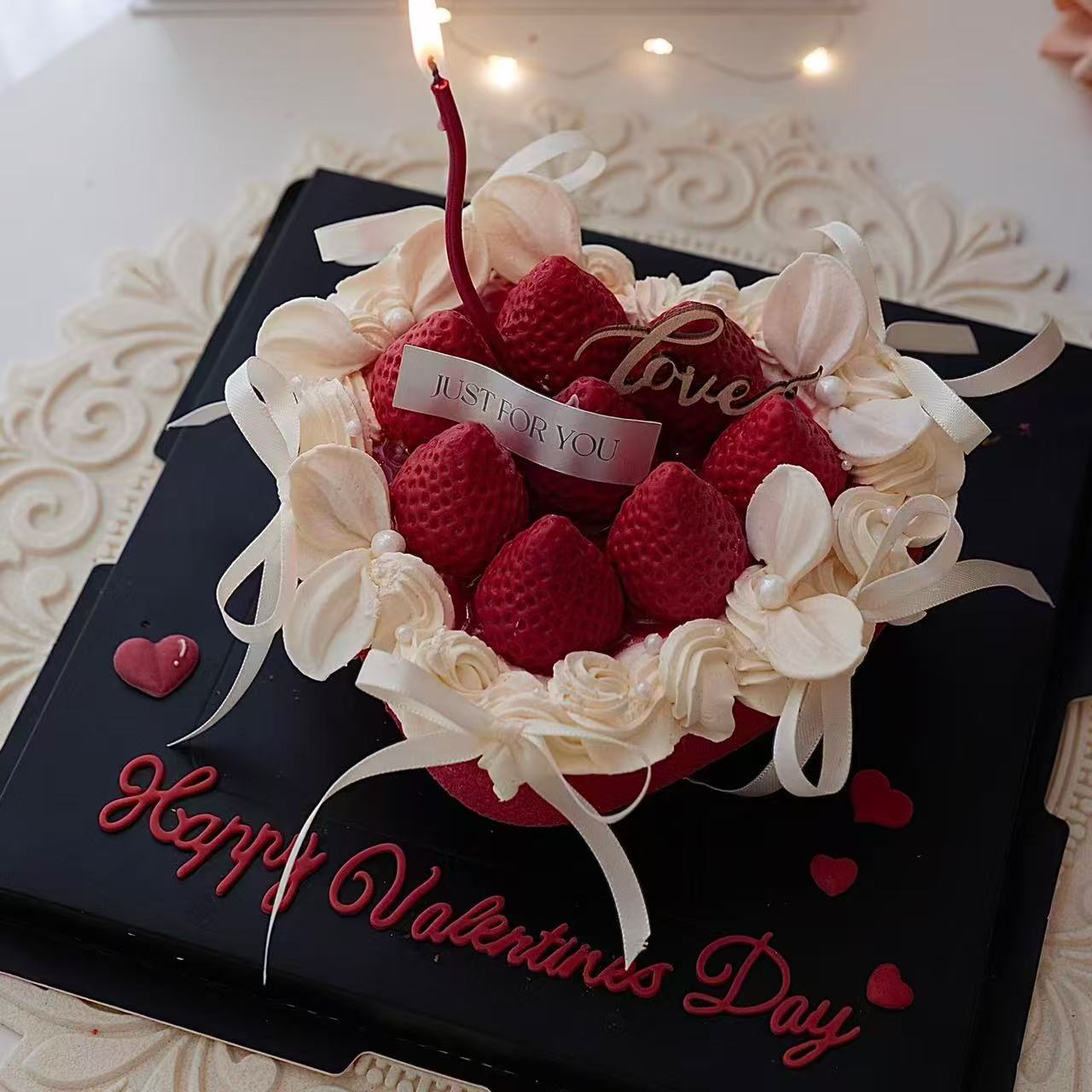 2.14情人节快乐蛋糕装饰蝴蝶结丝带木质love插件情侣纪念日插牌