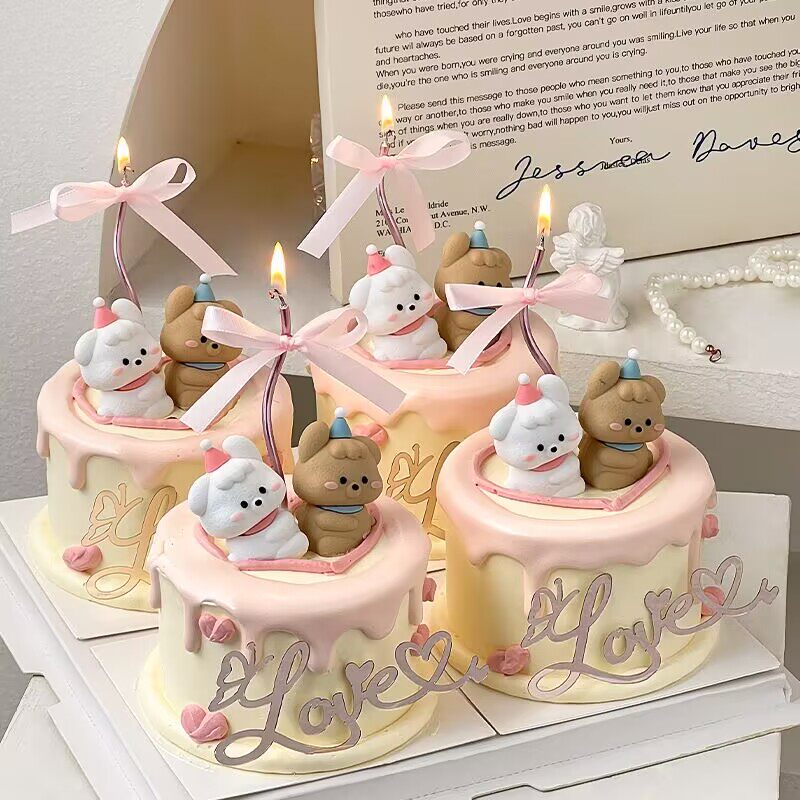 2.14情人节卡通情侣修狗蛋糕装饰摆件love爱心亚克力情侣告白插件