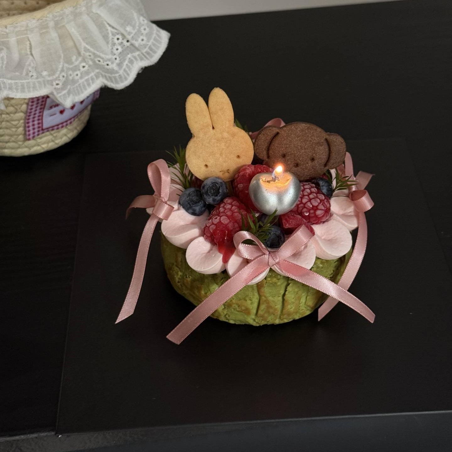 网红米菲熊兔饼干巴斯克蛋糕装饰摆件银色樱桃蜡烛生日装扮插件,淘宝优惠券,粉丝福利购,淘宝优惠卷