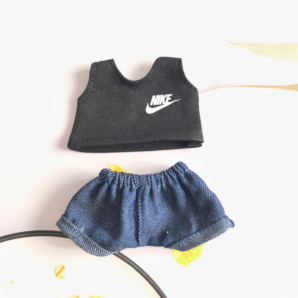 15cm的长腿kitty娃衣新款印花无袖阿迪T恤牛仔裤玩偶着替换装百搭 - 图2