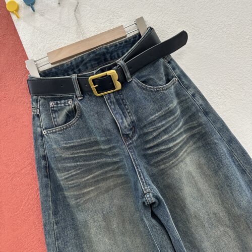 2026秋款JEANS欧货58696牛仔裤女复古猫须窄版弯刀裤皮标阔腿裤 - 图0
