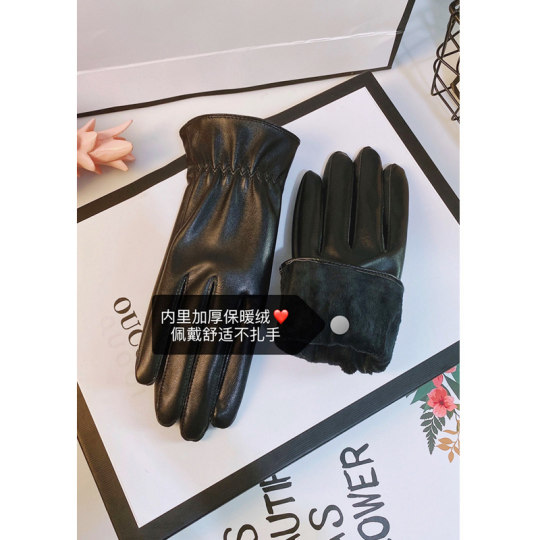 Leather gloves for men and women in autumn and winter Korean style plus velvet for couples