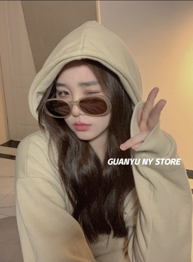 「关於」2024新款复古椭圆形白色框墨镜小红书网红同款香槟色眼镜