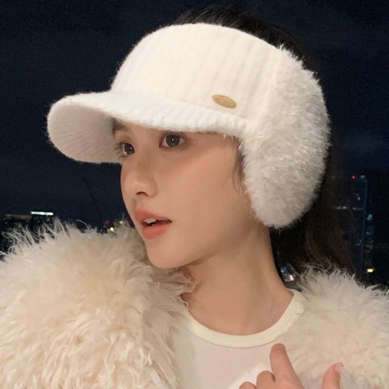 秋冬毛绒空顶高尔夫鸭舌针织帽女户外运动帽防寒保暖护耳帽毛线帽,淘宝优惠券,粉丝福利购,淘宝优惠卷