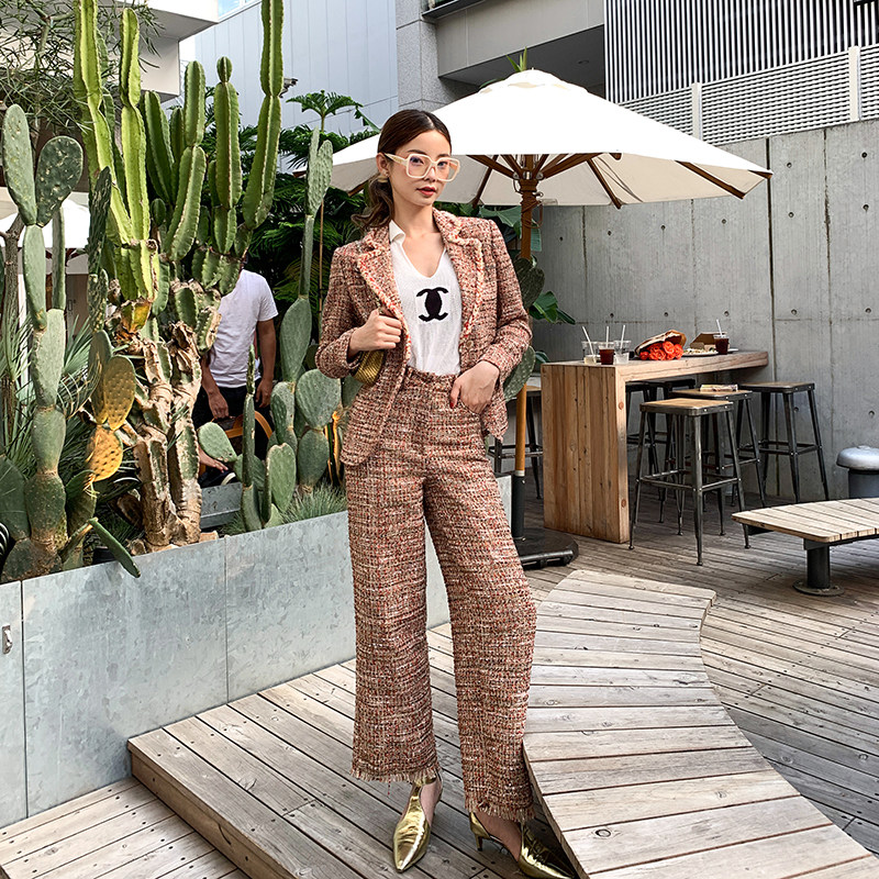 forevercan秋季新款 西装领呢子气质外套微阔休闲裤子时尚套装女,淘宝优惠券,粉丝福利购,淘宝优惠卷