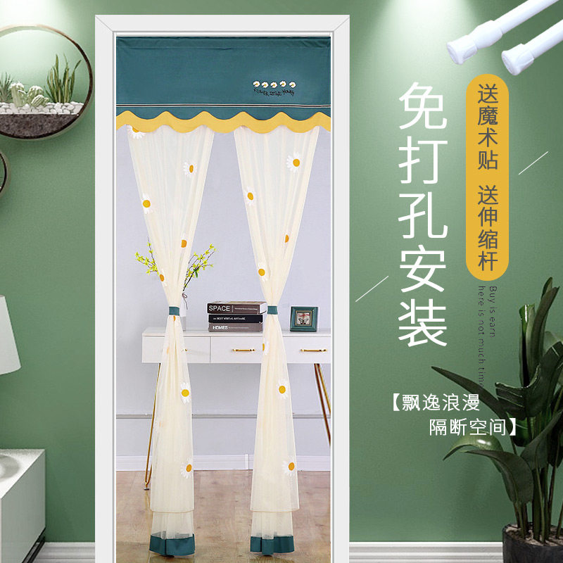 新品清新门帘免打孔家用布帘卧室厨房长门帘隔断帘半帘风水帘订制_虎窝淘