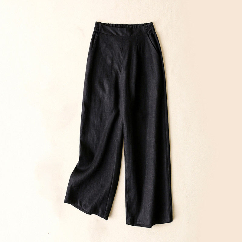 亚麻阔腿裤春秋宽松高腰垂感休闲裤 斐娜服饰休闲裤