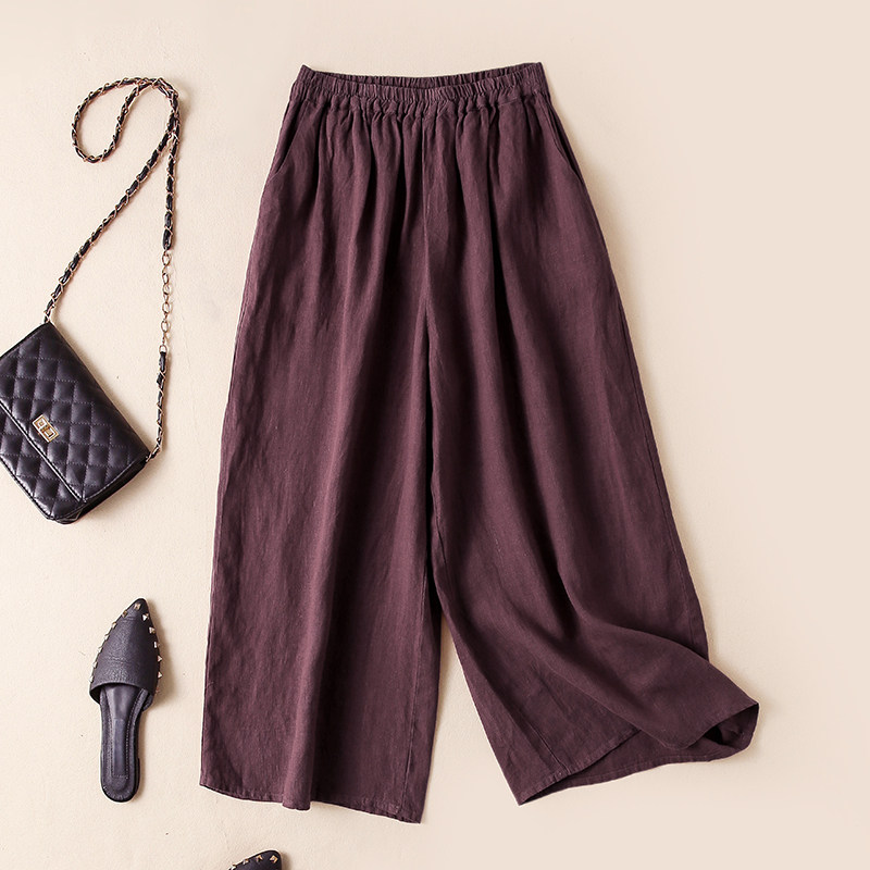 亚麻阔腿裤夏垂感高腰大码休闲裤 斐娜服饰休闲裤