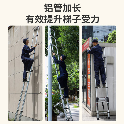 加厚铝合金伸缩梯升降直梯家用梯子单侧梯单面梯折叠一字工程楼梯 - 图1