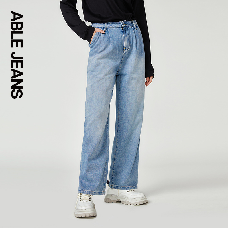 ABLE JEANS【通勤拖地裤】女士时尚休闲宽松直筒牛仔裤901446 - 图0