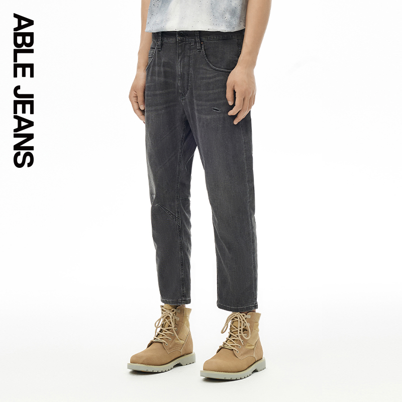 ABLE JEANS【酷爽大V裤】男士经典时尚灰色休闲酷爽直筒牛仔裤 - 图2