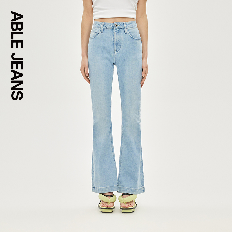 ABLE JEANS【冰爽马蹄裤】女士高腰微喇显瘦微喇凉感功能牛仔裤 - 图0