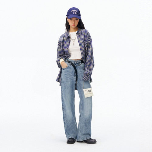 ABLE JEANS【大直筒裤】女士秋冬中腰牛仔裤宽松阔腿百搭长裤 - 图3