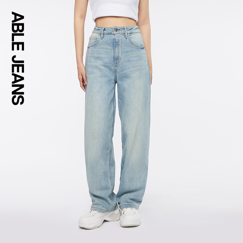 ABLE JEANS【大直筒裤】女士高腰时尚休闲阔腿宽松牛仔裤 - 图0