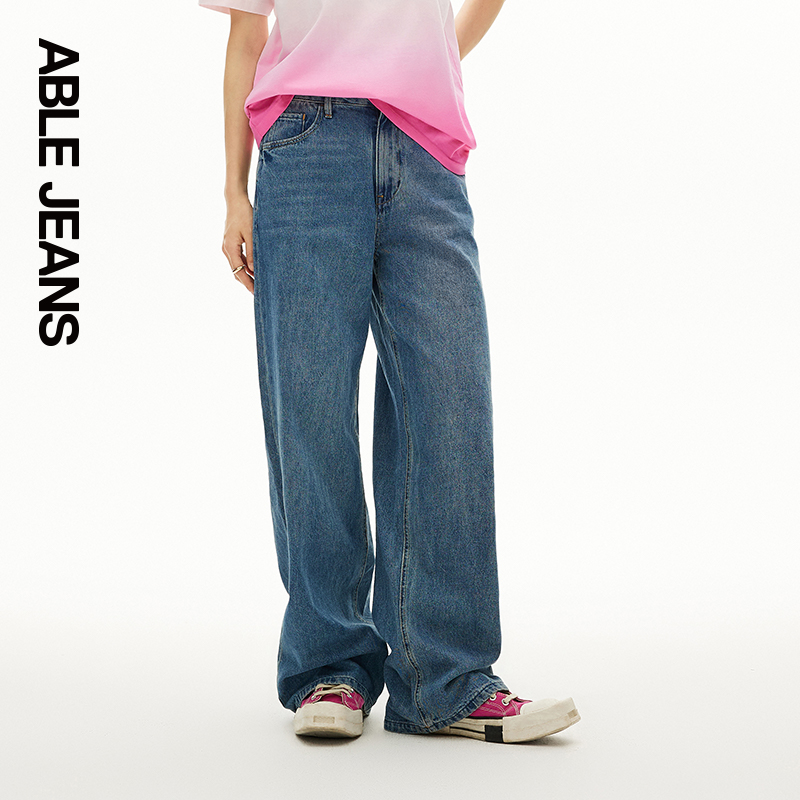 ABLE JEANS【拖地裤】女士高腰牛仔裤直筒阔腿裤宽松牛仔裤901354 - 图2