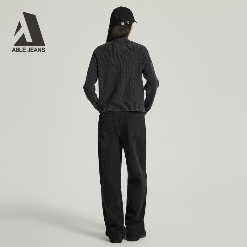 ABLE JEANS 2025冬季新款女士针织开衫短款立领拉链毛衣外套-图2