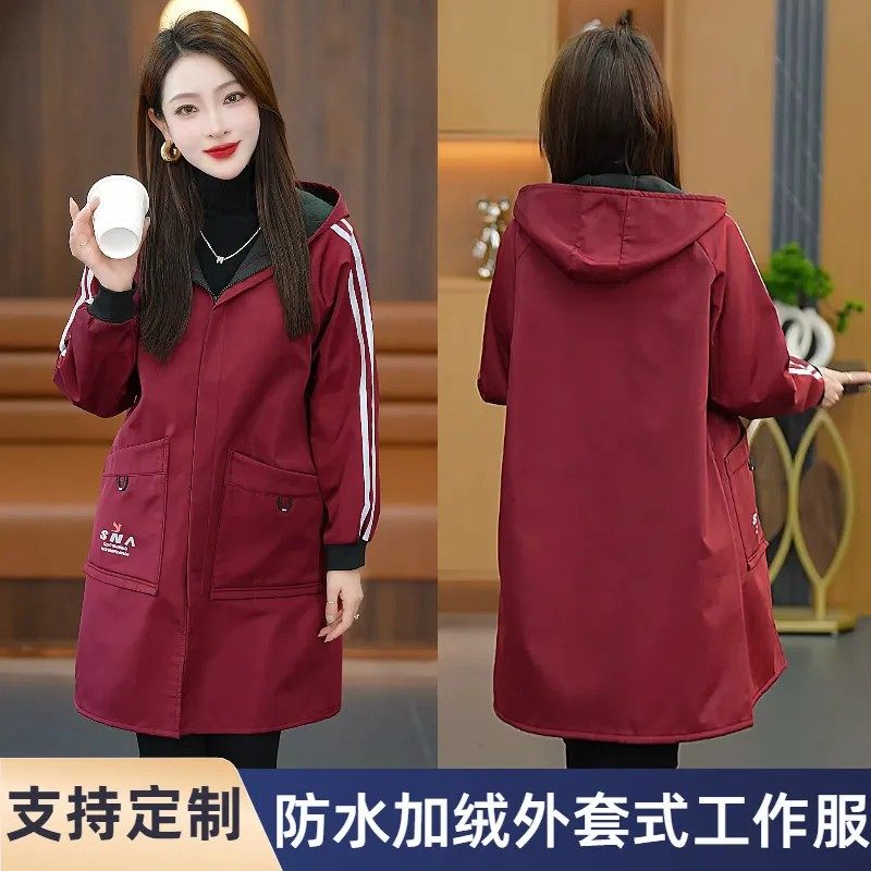 秋冬防水加绒罩衣女大人防风耐脏外穿工作服厨房长袖时尚洋气围裙,淘宝优惠券,粉丝福利购,淘宝优惠卷