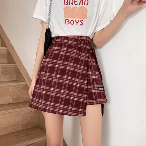 半身裙女2026春秋新款复古大码胖mm高腰格子短裙遮胯显瘦A字裙裤 - 图2