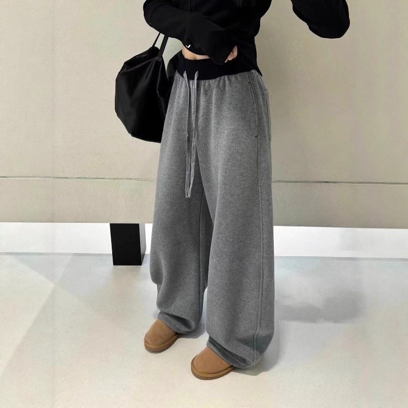 加绒加厚抽绳弯刀阔腿卫裤女2025冬季新款欧货宽松休闲两穿运动裤,淘宝优惠券,粉丝福利购,淘宝优惠卷