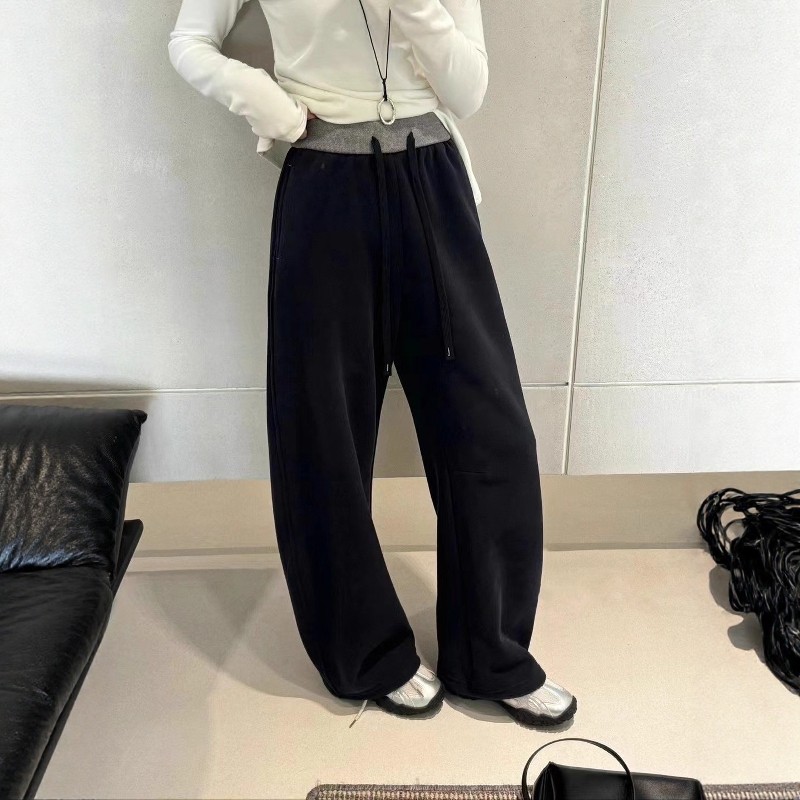 加绒加厚抽绳弯刀阔腿卫裤女2025冬季新款欧货宽松休闲两穿运动裤,淘宝优惠券,粉丝福利购,淘宝优惠卷